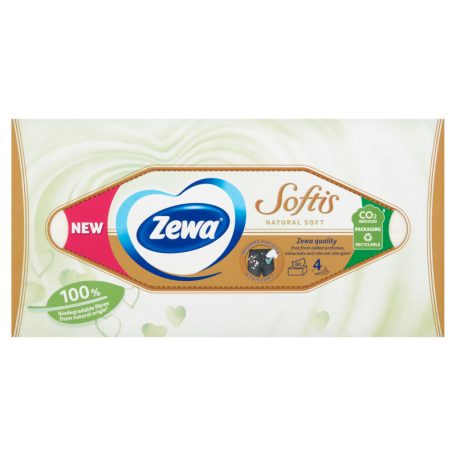 Zewa Softis 4 rétegű dobozos papír zsebkendő NaturalSoft 80 db