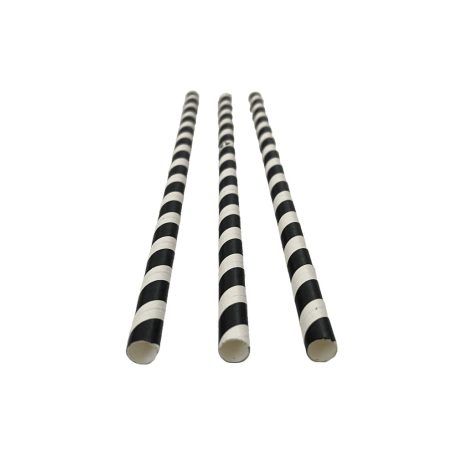 Papír Szívószál fekete - fehér csíkos 8 mm x 230 mm, 250 db / cs